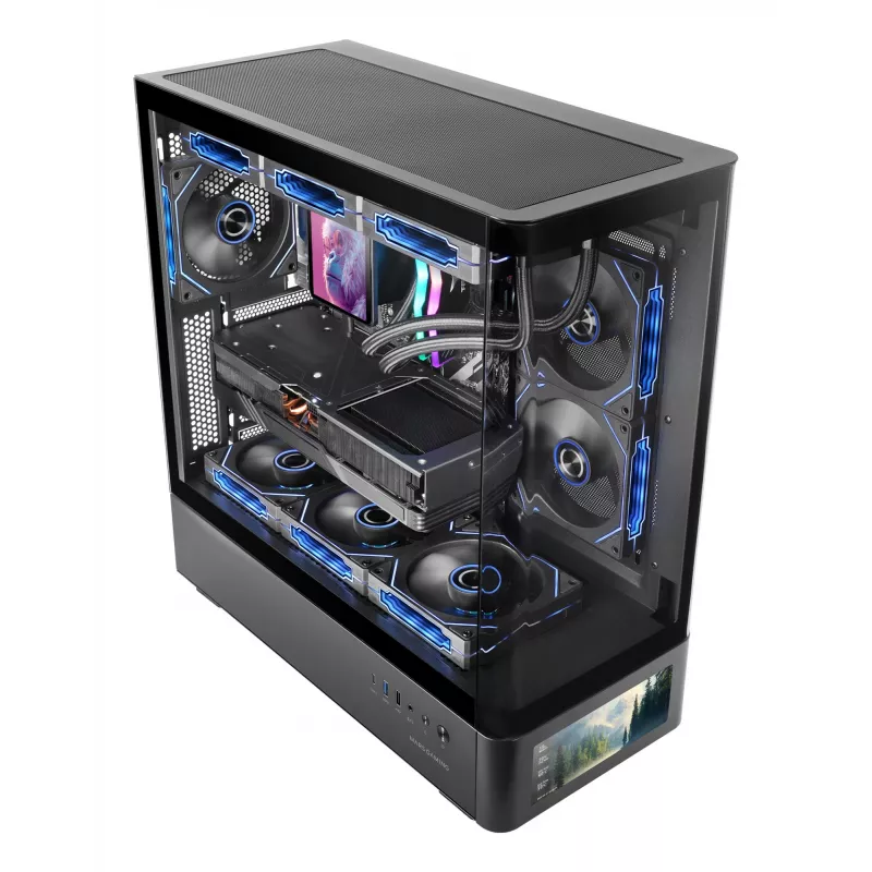 PC korpuss TACENS Mars Gaming MCLCDPRO Midi Tower — Melns, IPS 7.2 collu Displejs, Apakšējais barošanas bloks, ATX/Micro‑ATX/Mini‑ITX atbalsts