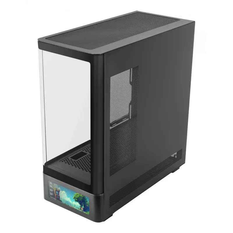 PC korpuss TACENS Mars Gaming MCLCDPRO Midi Tower — Melns, IPS 7.2 collu Displejs, Apakšējais barošanas bloks, ATX/Micro‑ATX/Mini‑ITX atbalsts