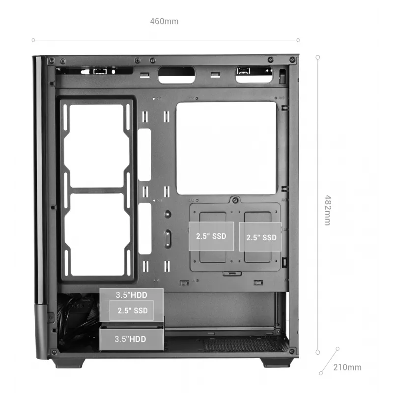 PC korpuss TACENS Mars Gaming MCLCDPRO Midi Tower — Melns, IPS 7.2 collu Displejs, Apakšējais barošanas bloks, ATX/Micro‑ATX/Mini‑ITX atbalsts