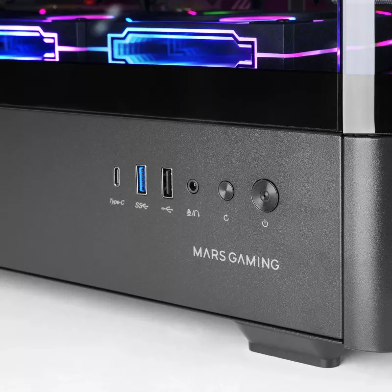 PC korpuss TACENS Mars Gaming MCLCDPRO Midi Tower — Melns, IPS 7.2 collu Displejs, Apakšējais barošanas bloks, ATX/Micro‑ATX/Mini‑ITX atbalsts