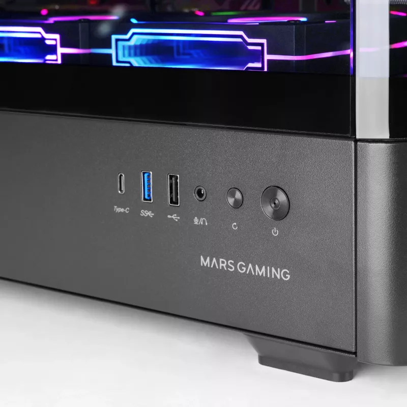 PC korpuss TACENS Mars Gaming MCLCDPRO Midi Tower — Melns, IPS 7.2 collu Displejs, Apakšējais barošanas bloks, ATX/Micro‑ATX/Mini‑ITX atbalsts