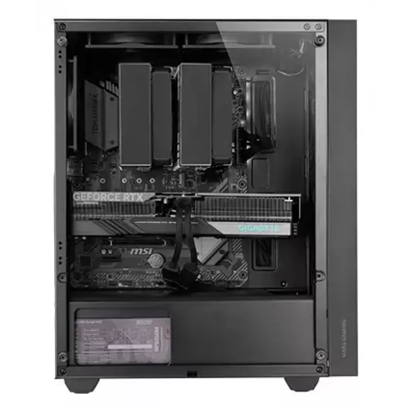 PC korpuss TACENS Mars Gaming MC-PMAX Midi Tower — ATX/Micro-ATX/Mini-ITX, priekšā 3x120 mm, aizmugurē 1x120 mm, 2x3.5 collu & 2x2.5 collu nodalījumi, melns