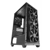 PC korpuss TACENS Mars Gaming MC-PMAX Midi Tower — ATX/Micro-ATX/Mini-ITX, priekšā 3x120 mm, aizmugurē 1x120 mm, 2x3.5 collu & 2x2.5 collu nodalījumi, melns