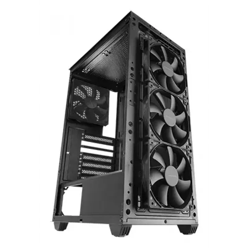 PC korpuss TACENS Mars Gaming MC-PMAX Midi Tower — ATX/Micro-ATX/Mini-ITX, priekšā 3x120 mm, aizmugurē 1x120 mm, 2x3.5 collu & 2x2.5 collu nodalījumi, melns