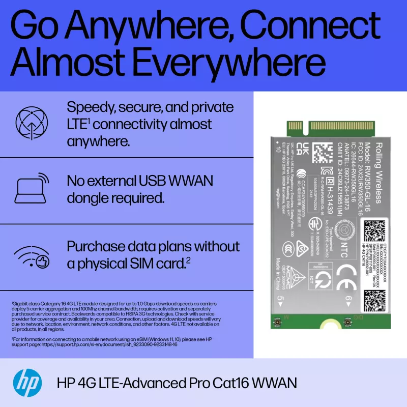 HP 4G LTE-Advanced Pro Cat19 WWAN iekšējais bezvadu modulis B8BD3AA