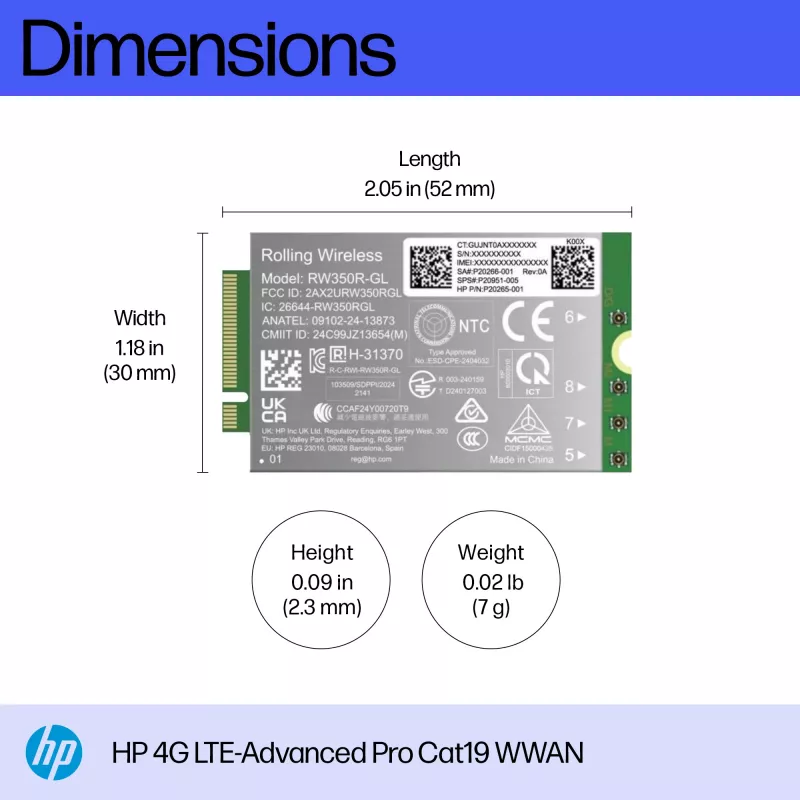 HP 4G LTE-Advanced Pro Cat19 WWAN iekšējais bezvadu modulis B8BD3AA