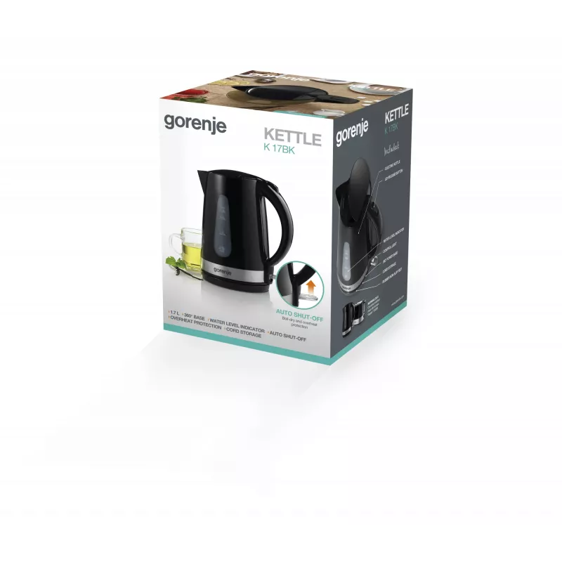 Elektriskā tējkanna Gorenje K17BK — 1.7 L, 2200 W, melna