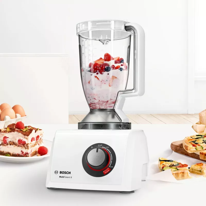 Virtuves kombains Bosch MC812W501 — 1000 W, 3,9 L bļoda, balta, nerūsējošā tērauda asmeņi