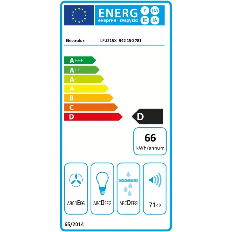 Zem skapja montējams tvaika nosūcējs Electrolux LFU215X, nerūsējošais tērauds, 498×132–510 mm, 3 ātrumi, 272 m³/h, alumīnija tauku filtrs