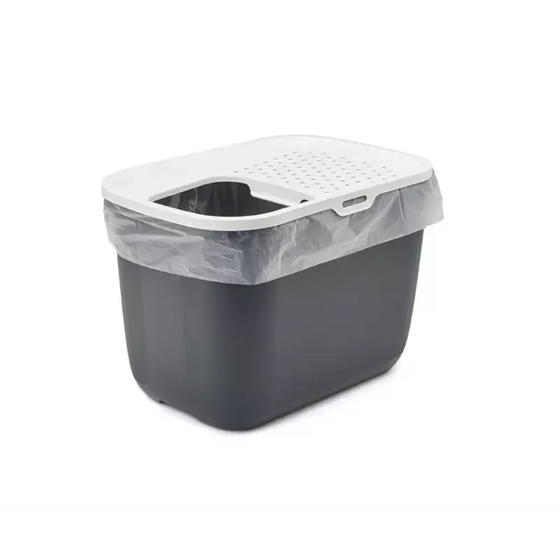 Kaķu tualete ar ieeju no augšas Savic Hop In, plastmasa, antracīts/balts, 585×390×395 mm