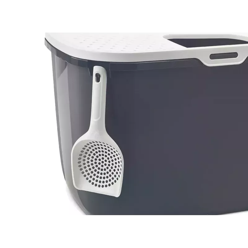 Kaķu tualete ar ieeju no augšas Savic Hop In, plastmasa, antracīts/balts, 585×390×395 mm