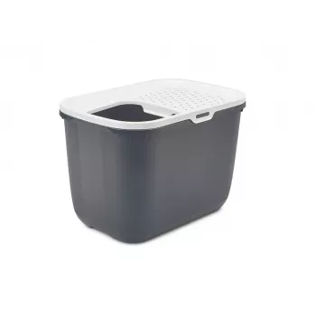 Kaķu tualete ar ieeju no augšas Savic Hop In, plastmasa, antracīts/balts, 585×390×395 mm