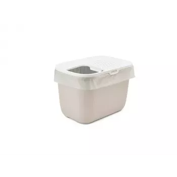 Augšējās piekļuves kastīte kaķiem Savic Hop In, plastmasa, bēša/balta, 585×390×395 mm