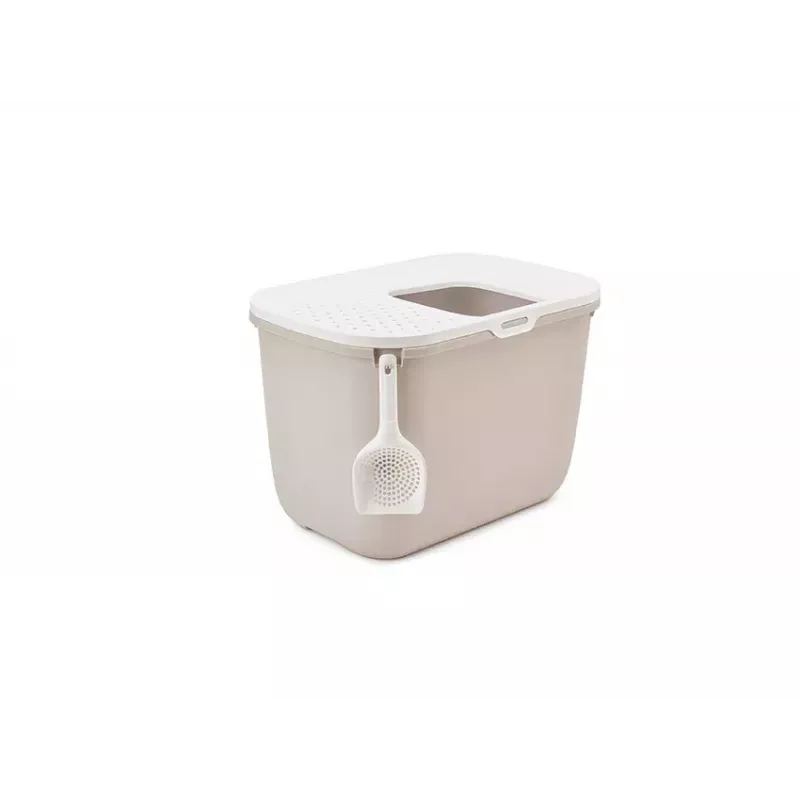 Augšējās piekļuves kastīte kaķiem Savic Hop In, plastmasa, bēša/balta, 585×390×395 mm