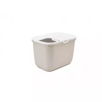 Augšējās piekļuves kastīte kaķiem Savic Hop In, plastmasa, bēša/balta, 585×390×395 mm