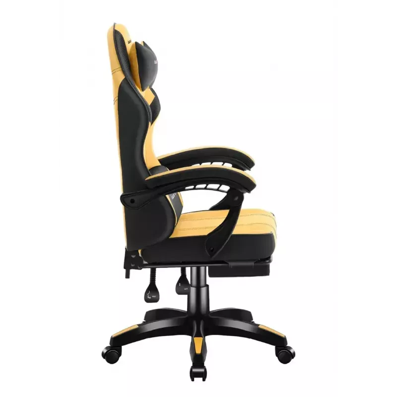 Spēļu krēsls huzaro Force 3.7 — ergonomisks augstas atzveltnes grozāmais krēsls, dzeltens sēdeklis, regulējami roku balsti, augstums 107,5–116,5 cm