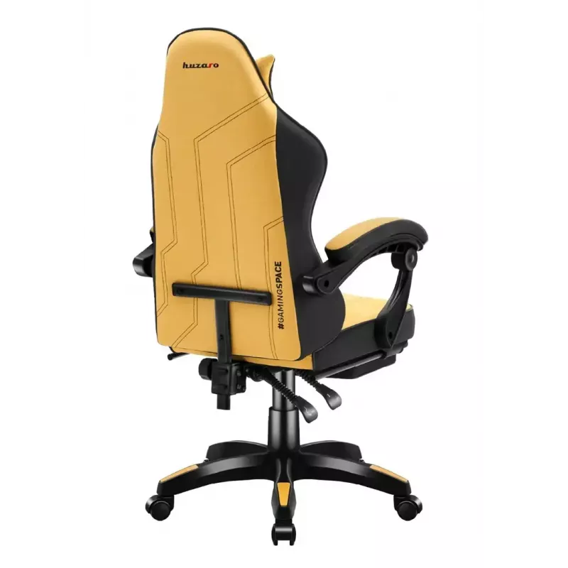 Spēļu krēsls huzaro Force 3.7 — ergonomisks augstas atzveltnes grozāmais krēsls, dzeltens sēdeklis, regulējami roku balsti, augstums 107,5–116,5 cm