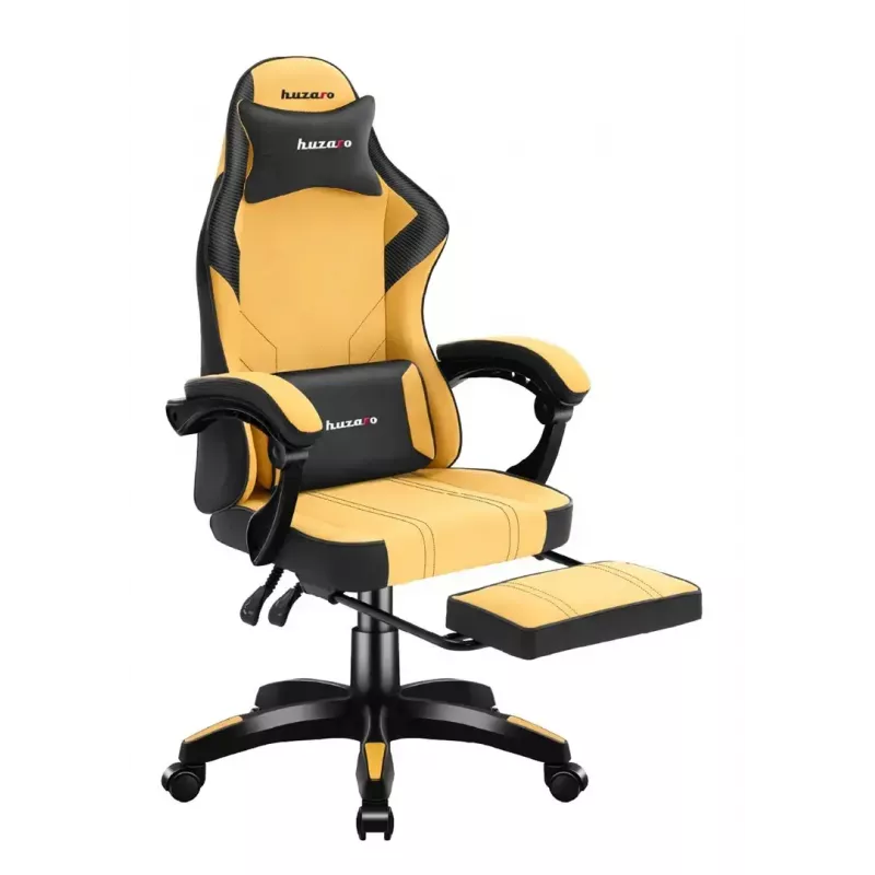 Spēļu krēsls huzaro Force 3.7 — ergonomisks augstas atzveltnes grozāmais krēsls, dzeltens sēdeklis, regulējami roku balsti, augstums 107,5–116,5 cm