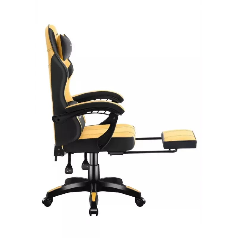 Spēļu krēsls huzaro Force 3.7 — ergonomisks augstas atzveltnes grozāmais krēsls, dzeltens sēdeklis, regulējami roku balsti, augstums 107,5–116,5 cm