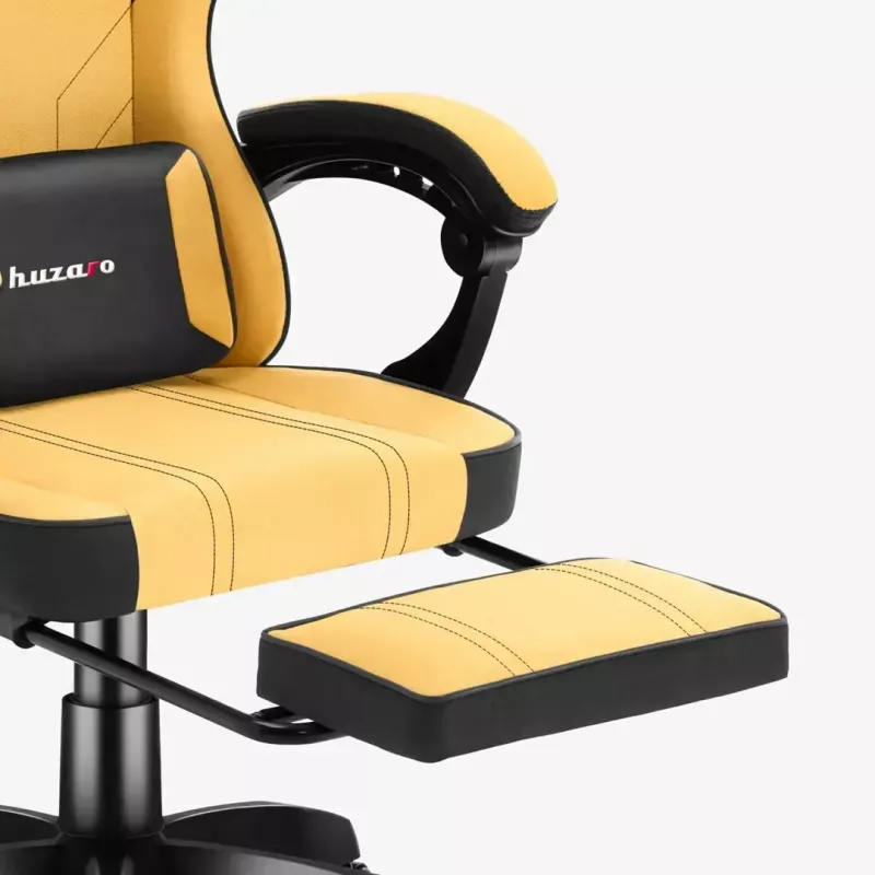 Spēļu krēsls huzaro Force 3.7 — ergonomisks augstas atzveltnes grozāmais krēsls, dzeltens sēdeklis, regulējami roku balsti, augstums 107,5–116,5 cm