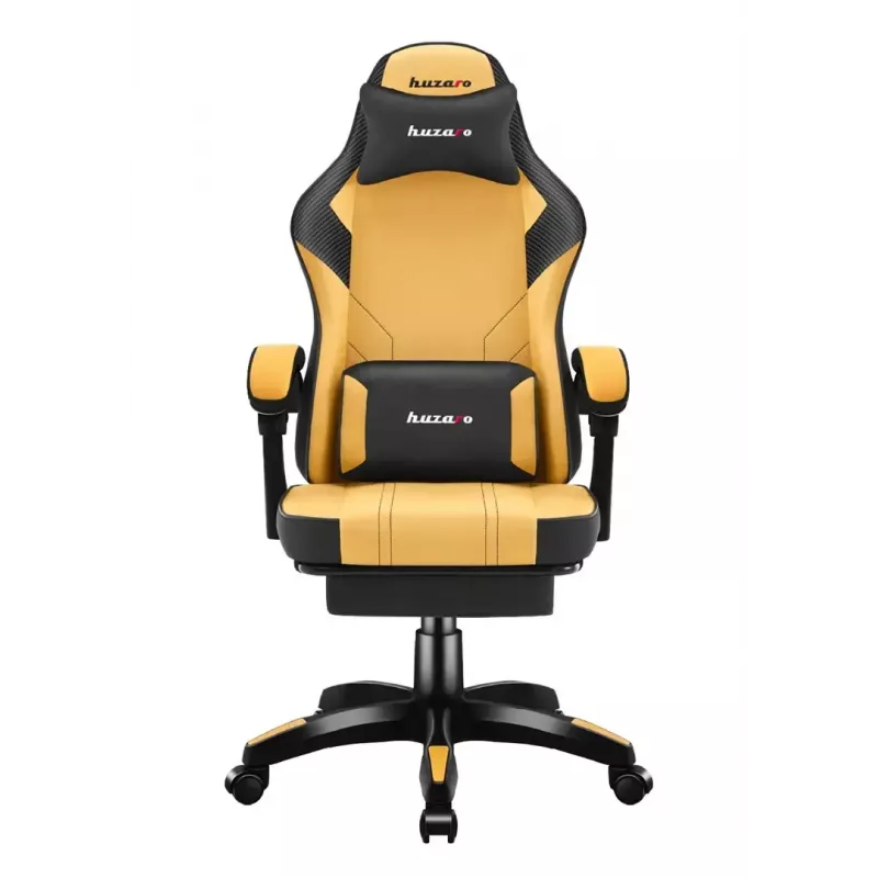 Spēļu krēsls huzaro Force 3.7 — ergonomisks augstas atzveltnes grozāmais krēsls, dzeltens sēdeklis, regulējami roku balsti, augstums 107,5–116,5 cm