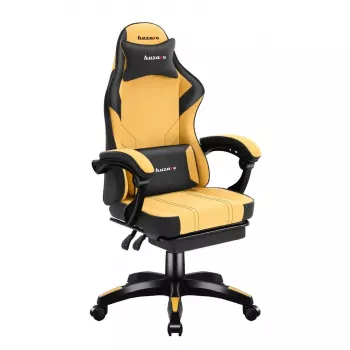 Spēļu krēsls huzaro Force 3.7 — ergonomisks augstas atzveltnes grozāmais krēsls, dzeltens sēdeklis, regulējami roku balsti, augstums 107,5–116,5 cm