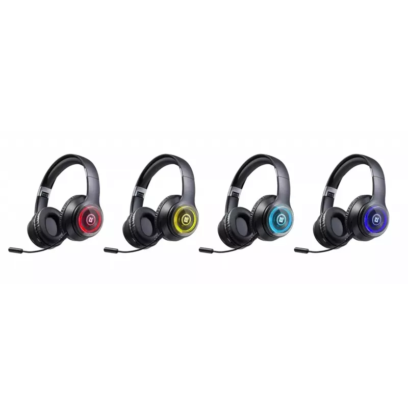 Austiņas DEFENDER FreeMotion B400 — vadu un bezvadu, USB-C, AUX, slēgtas supraaural austiņas, 20–20000 Hz, 118 dB, LED fona apgaismojums, melnas