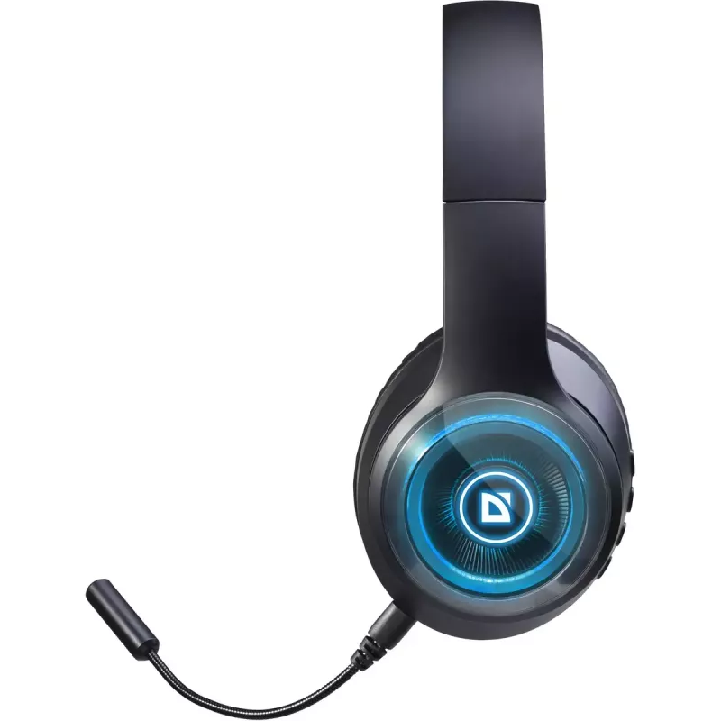 Austiņas DEFENDER FreeMotion B400 — vadu un bezvadu, USB-C, AUX, slēgtas supraaural austiņas, 20–20000 Hz, 118 dB, LED fona apgaismojums, melnas