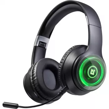 Austiņas DEFENDER FreeMotion B400 — vadu un bezvadu, USB-C, AUX, slēgtas supraaural austiņas, 20–20000 Hz, 118 dB, LED fona apgaismojums, melnas