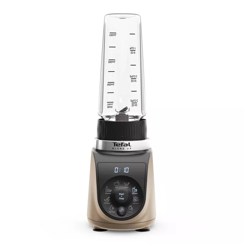Galda blenderis Tefal Blend Up BL190AF0 — 0,85 L bļoda, 1000 W, 6 asmeņu Powelix, impulsa režīms, ledus smalcināšana (Caurspīdīgs/Melns/Bēšs)