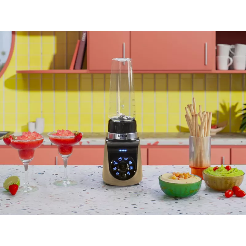 Galda blenderis Tefal Blend Up BL190AF0 — 0,85 L bļoda, 1000 W, 6 asmeņu Powelix, impulsa režīms, ledus smalcināšana (Caurspīdīgs/Melns/Bēšs)