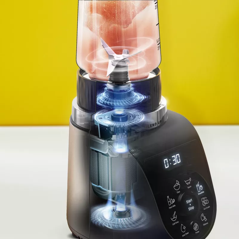 Galda blenderis Tefal Blend Up BL190AF0 — 0,85 L bļoda, 1000 W, 6 asmeņu Powelix, impulsa režīms, ledus smalcināšana (Caurspīdīgs/Melns/Bēšs)