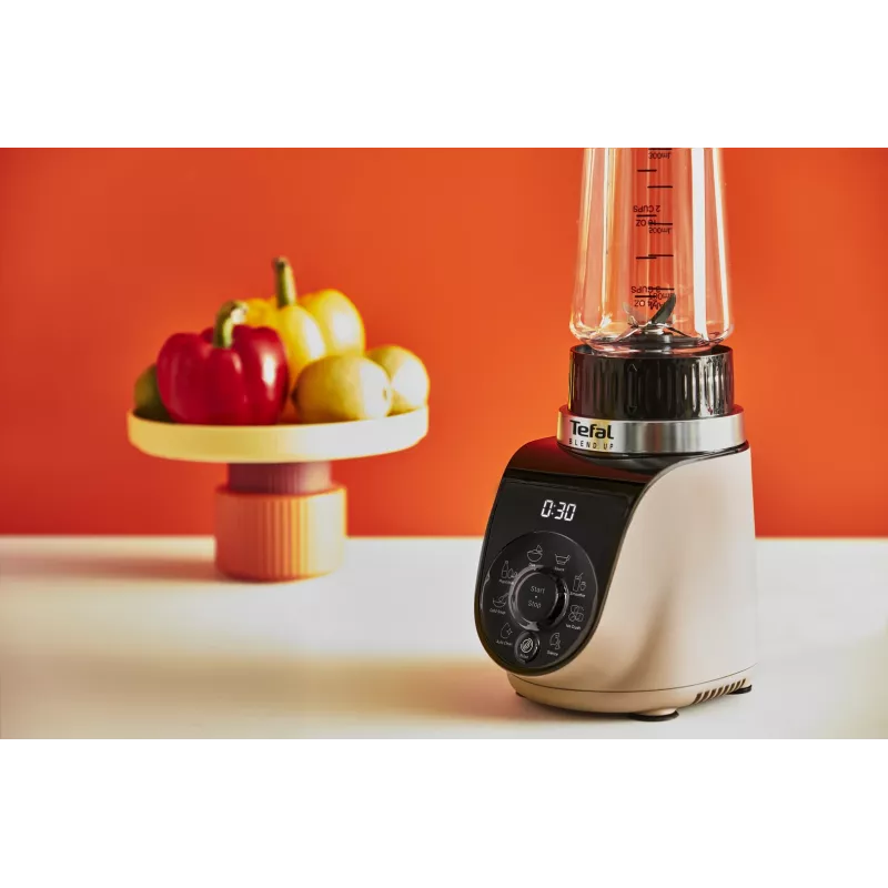 Galda blenderis Tefal Blend Up BL190AF0 — 0,85 L bļoda, 1000 W, 6 asmeņu Powelix, impulsa režīms, ledus smalcināšana (Caurspīdīgs/Melns/Bēšs)