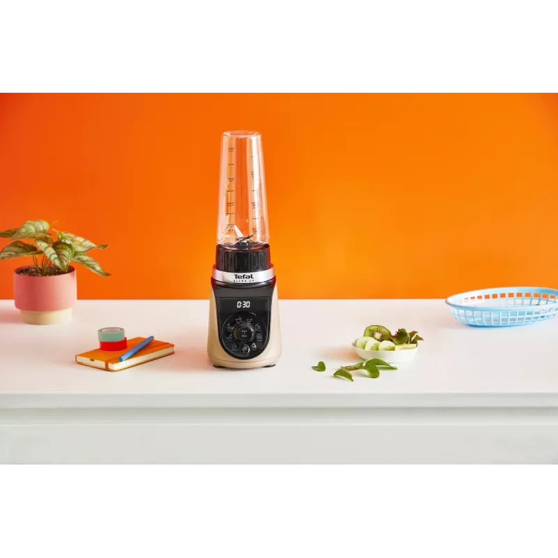 Galda blenderis Tefal Blend Up BL190AF0 — 0,85 L bļoda, 1000 W, 6 asmeņu Powelix, impulsa režīms, ledus smalcināšana (Caurspīdīgs/Melns/Bēšs)