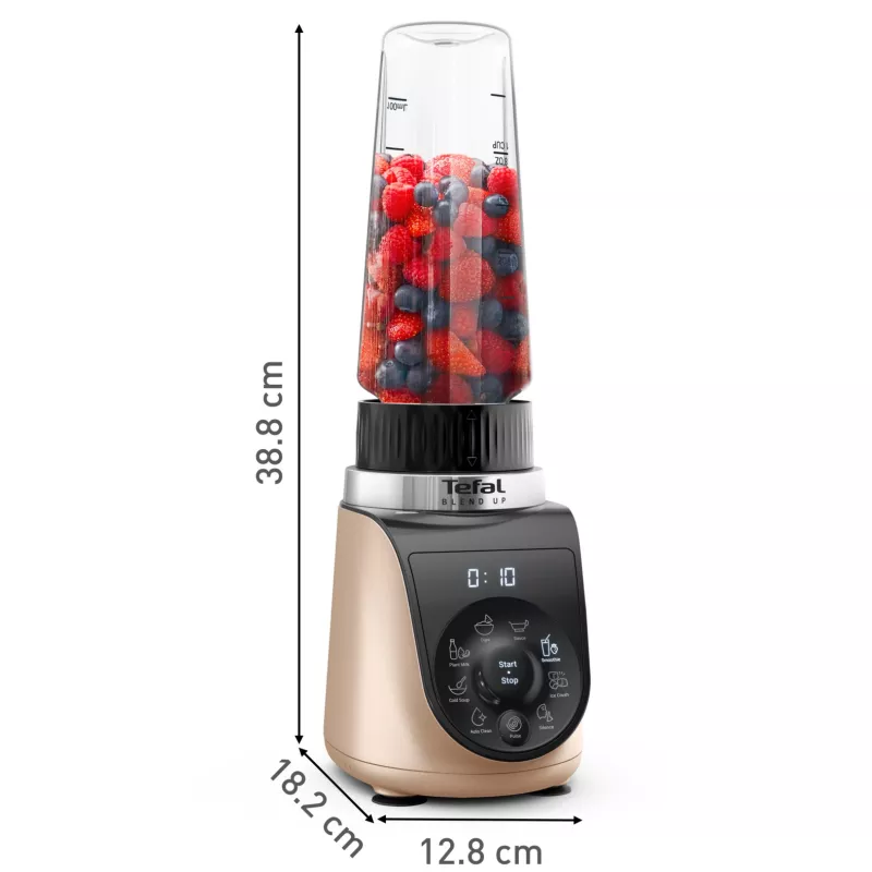 Galda blenderis Tefal Blend Up BL190AF0 — 0,85 L bļoda, 1000 W, 6 asmeņu Powelix, impulsa režīms, ledus smalcināšana (Caurspīdīgs/Melns/Bēšs)