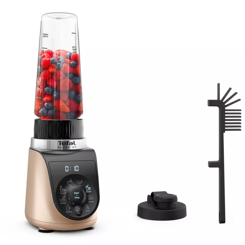 Galda blenderis Tefal Blend Up BL190AF0 — 0,85 L bļoda, 1000 W, 6 asmeņu Powelix, impulsa režīms, ledus smalcināšana (Caurspīdīgs/Melns/Bēšs)