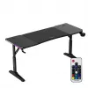Spēļu galds huzaro Hero 4.6 RGB — melna taisnstūra virsma 1600×600 mm, augstums 560–790 mm, H veida kājas, RGB fona apgaismojums