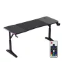 Spēļu galds huzaro Hero 4.6 RGB — melna taisnstūra virsma 1600×600 mm, augstums 560–790 mm, H veida kājas, RGB fona apgaismojums