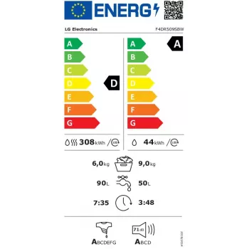 LG F4DR509SBW veļas mazgājamā un žāvējamā mašīna Brīvi stāvoša Ielādēšana no priekšas Melns, Balts