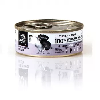 3coty mitrā kaķu barība ar tītaru un zosu, 80 g — pilnvērtīga konservēta maltīte, 19% olbaltumvielu, 13% tauku, 64,7% mitruma