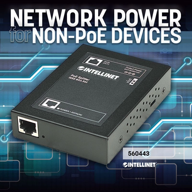 Intellinet Power over Ethernet (PoE+) sadalītājs, IEEE802.3at, 5, 7,5, 9 vai 12 V līdzstrāvas izejas spriegums