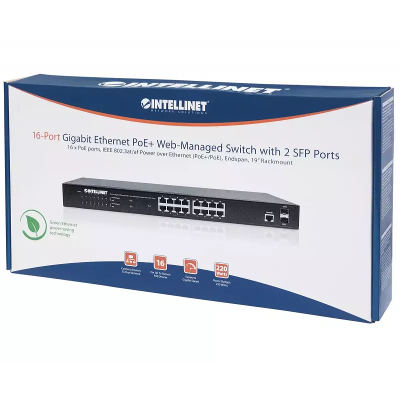 Pārvaldāms slēdzis Intellinet 16 portu Gigabit Ethernet PoE+