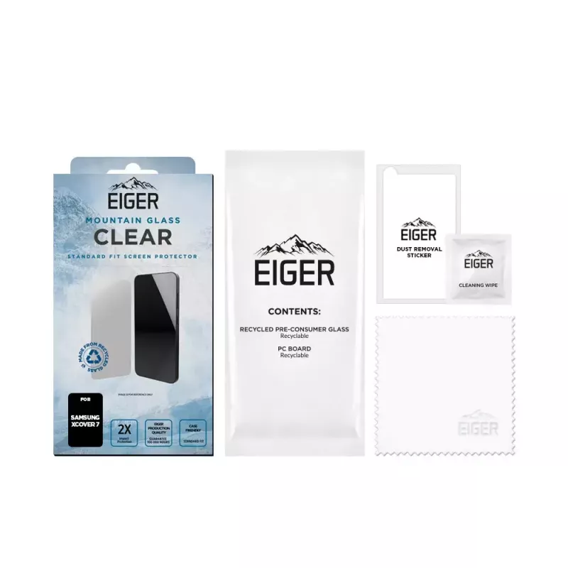 Ekrāna aizsargs EIGER EGSP00958 Samsung Galaxy Xcover7 rūdīts stikls, pretkritienu, skrāpējumizturīgs, triecienizturīgs