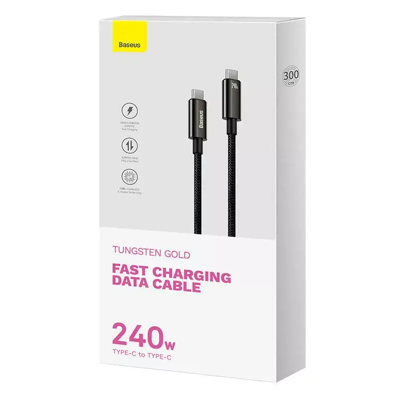 USB-C uz USB-C kabelis Baseus Tungsten Gold 240W 3m