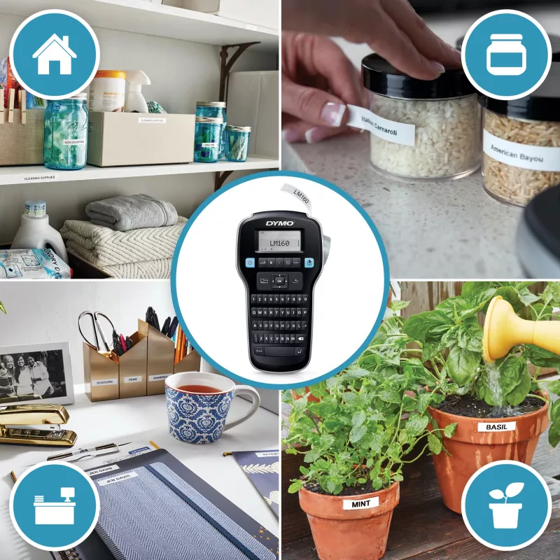 DYMO LabelManager 160 uzlīmju printera starta komplekts ar 3 D1 uzlīmju lentu ruļļiem | Rokas uzlīmju printeris | QWERTY tastatūra | Ideāli piemērots birojam vai mājām