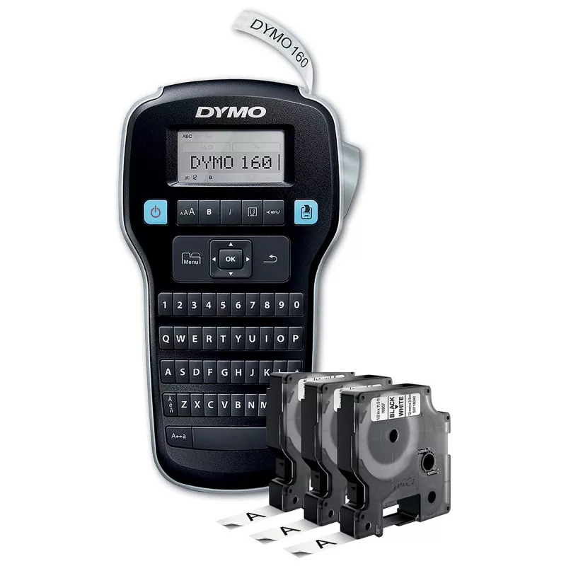 DYMO LabelManager 160 uzlīmju printera starta komplekts ar 3 D1 uzlīmju lentu ruļļiem | Rokas uzlīmju printeris | QWERTY tastatūra | Ideāli piemērots birojam vai mājām