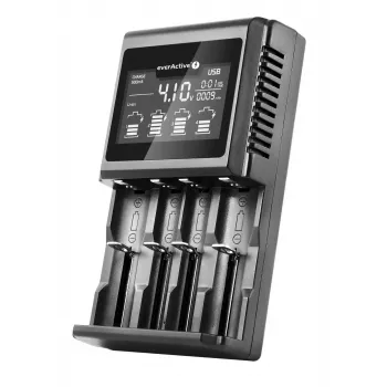 Baterijas lādētājs everActive UC-4000 AA/AAA mājsaimniecības baterijām, 4 sloti, 100–240V, melns