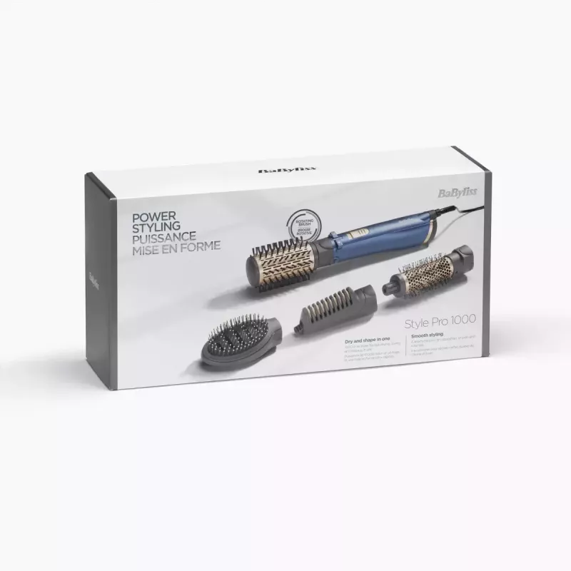 Karstā gaisa suka BaByliss Style Pro 1000 AS965E — 1000 W, 2,5 m vads, 4 suku uzgaļi, keramikas sildītājs, jonu tehnoloģija, automātiska rotācija