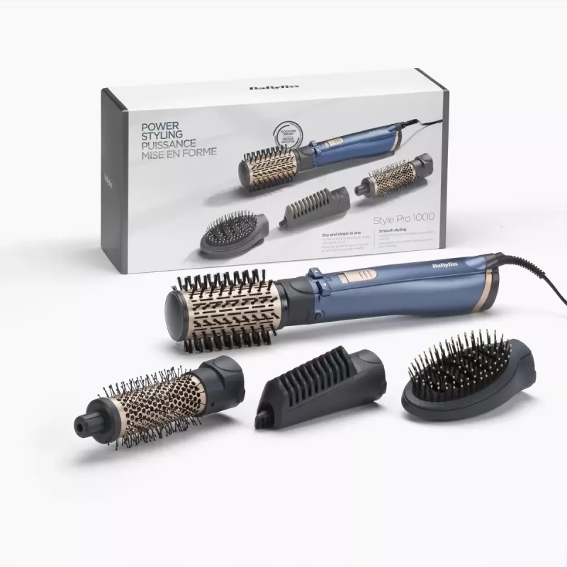 Karstā gaisa suka BaByliss Style Pro 1000 AS965E — 1000 W, 2,5 m vads, 4 suku uzgaļi, keramikas sildītājs, jonu tehnoloģija, automātiska rotācija