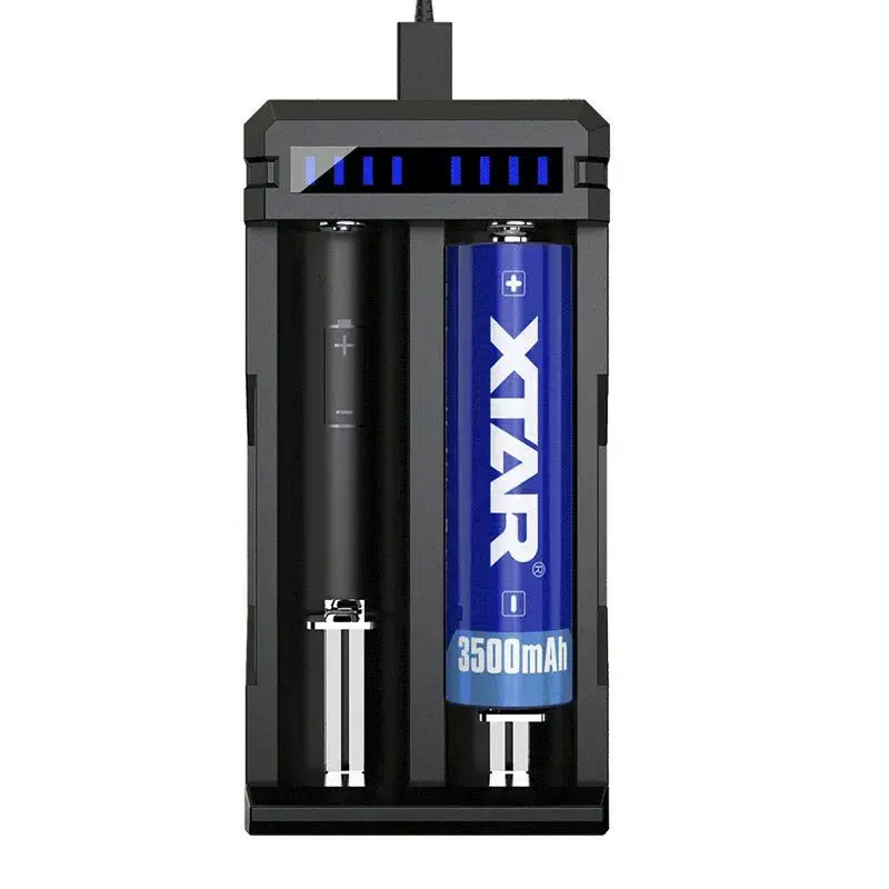 Baterijas lādētājs XTAR SC2 Li-ion 18650 USB-C 2 sloti, USB-C barošana, LED indikatori, melns